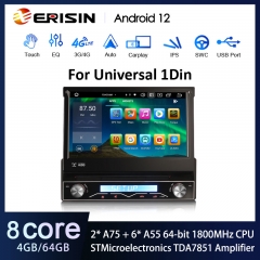 Erisin ES8588U 7" IPS Screen Android 12.0 Universal 1 Din Car DVD GPS Player 4G LTE DAB+ CarPlay Auto Radio STMicroelectronics TDA7851 DSP BT5.0