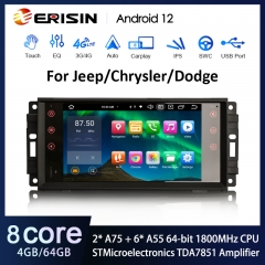 Erisin ES8576J 8-Core Android 12.0 DAB Autoradio GPS Wireless CarPlay SWC DTV DSP For Jeep Compass Wrangler Chrysler Dodge Stereo
